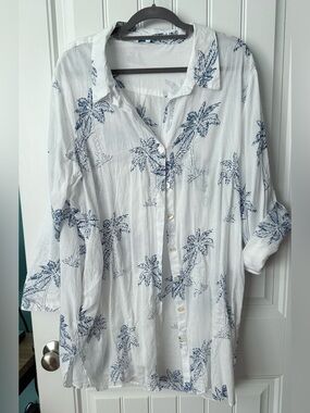Blue Island White & Navy Swim Coverup with pockets Size 2X